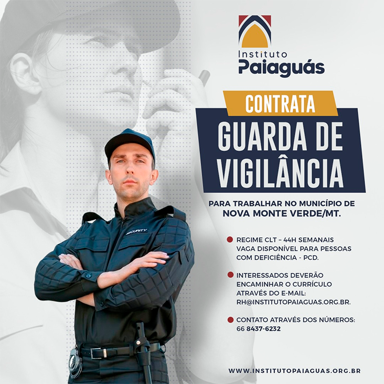 O INSTITUTO PAIAGUÁS, contrata Agente de Preservação para trabalhar no município de Nova Monte Verde/MT.