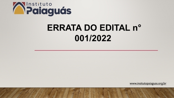 Errata do Edital n° 001/2022