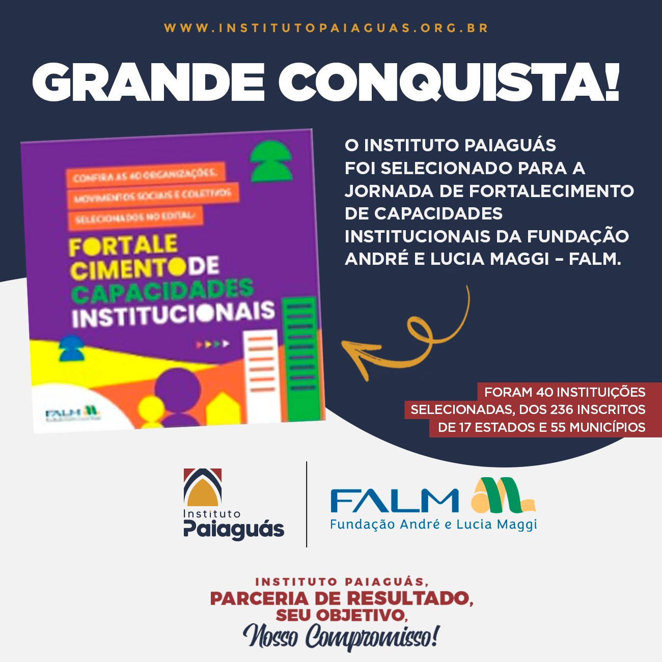 Grande conquista! O Instituto Paiaguás foi selecionado para a Jornada de Fortalecimento de Capacidades Institucionais da Fundação André e Lúcia Maggi – FALM.